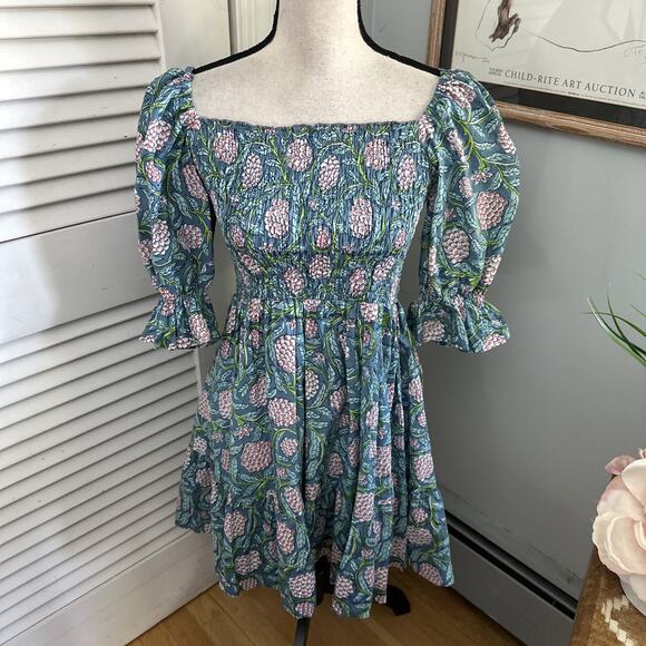 PERRY WALKER COLLECTIVE Womens Dress XS-M Green Floral Smocked Off Shoulder - Picture 1 of 12